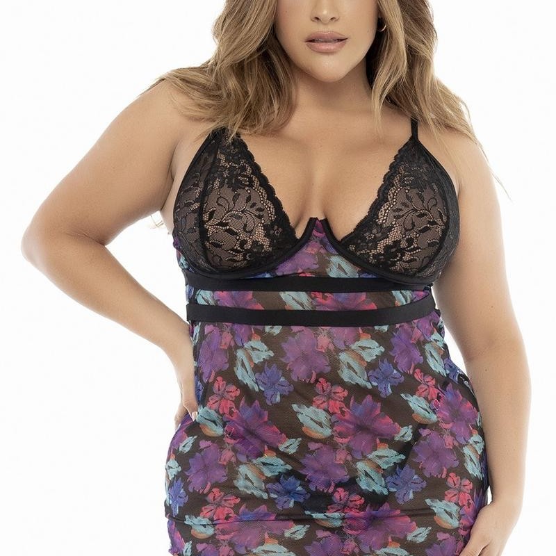 nuisette tissu fleur exotique en fine résille et dentelle pour femme forte nuisette tissu fleur exotique en fine résille et dentelle pour femme forte