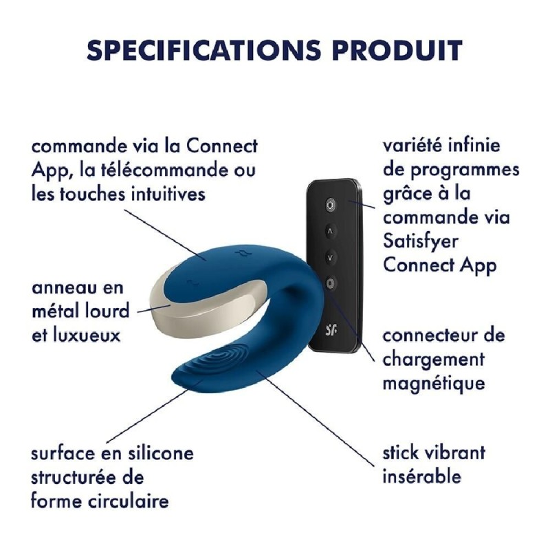 Vibromasseur connecté pour couple avec télécommande Double Love bleu Satisfyer Vibromasseur connecté pour couple avec télécommande Double Love bleu Satisfyer